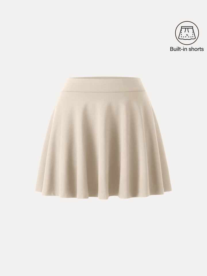 Bamboo Ponte A-line Circle Skirt with Built-in Shorts and Pockets Beige XS