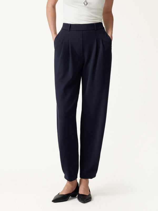 OGLmove Stretch Ponte High-Rise Ankle Tapered Tuck Pants with Pockets Navy XXS