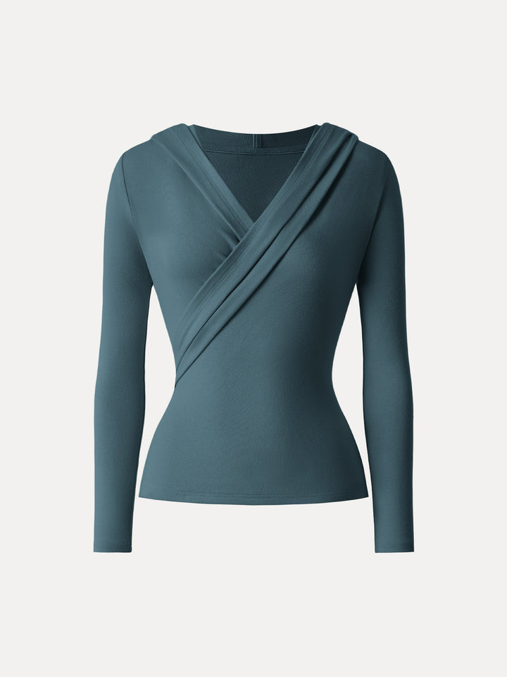 Surplice Ruched Pullover Hoodie Forest Night XS