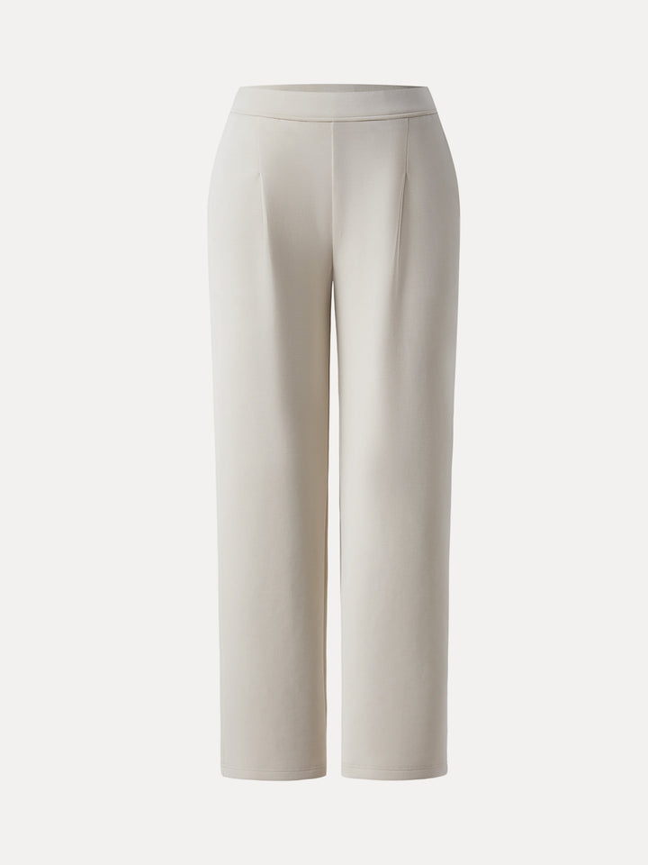 Sandwashed Spacer Mid Rise Straight Leg Pull-on Trousers with Pockets