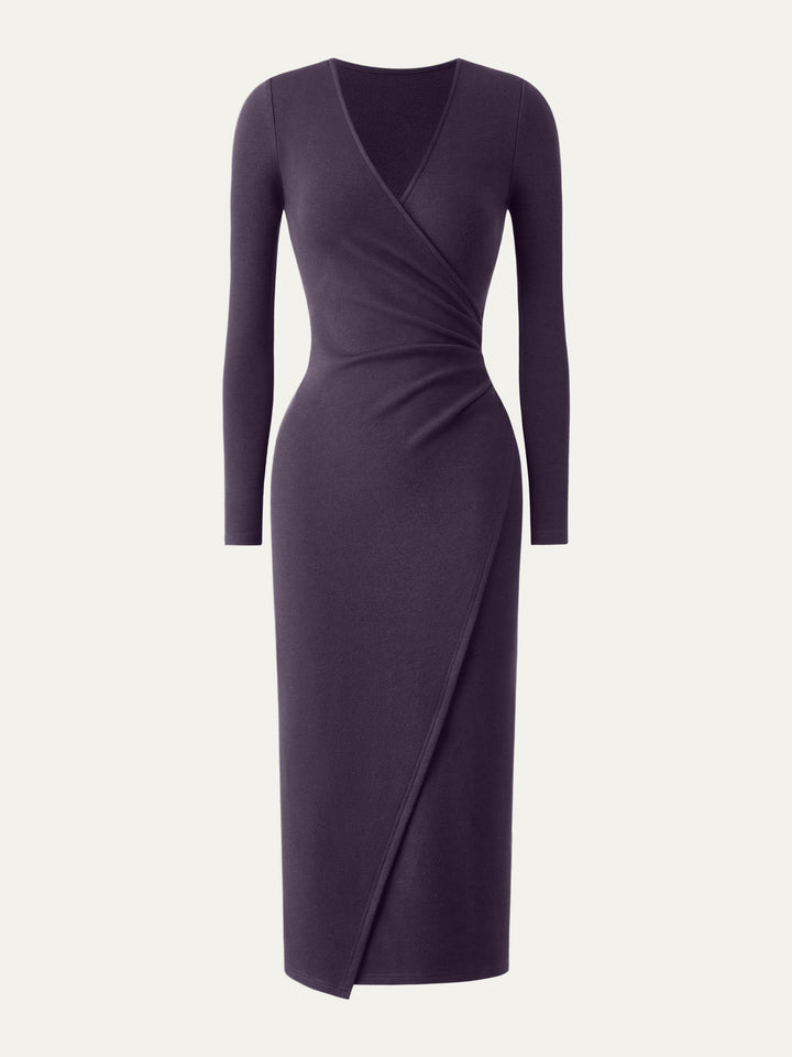 Surplice Wrap Long Sleeve Dress Ultraviolet XS