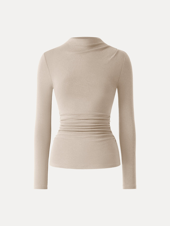 Mockeneck Ruched Long Sleeve Top Natural Calico XS