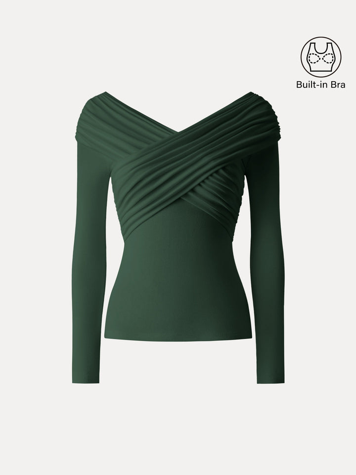 Ruched V-Neck Surplice Brami Deep Bush XS