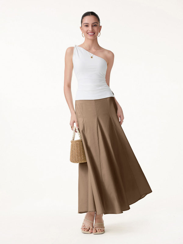 OGLmove Wrinkle-Resistant Linen Blend Maxi Flare Skirt