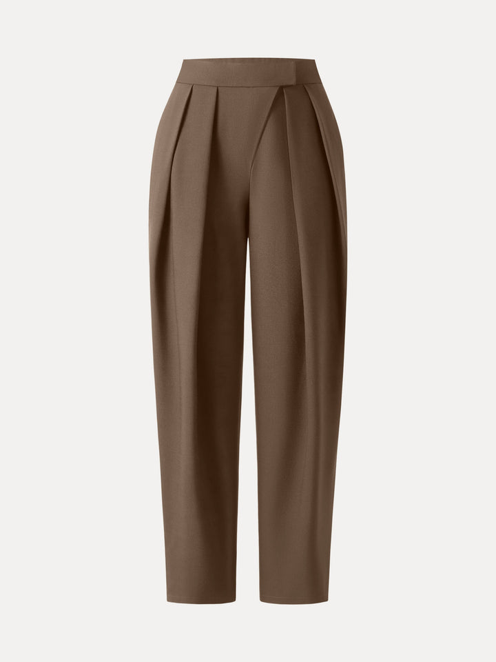 High Rise Pegged Leg Trousers with Pockets Regular Tree Brown