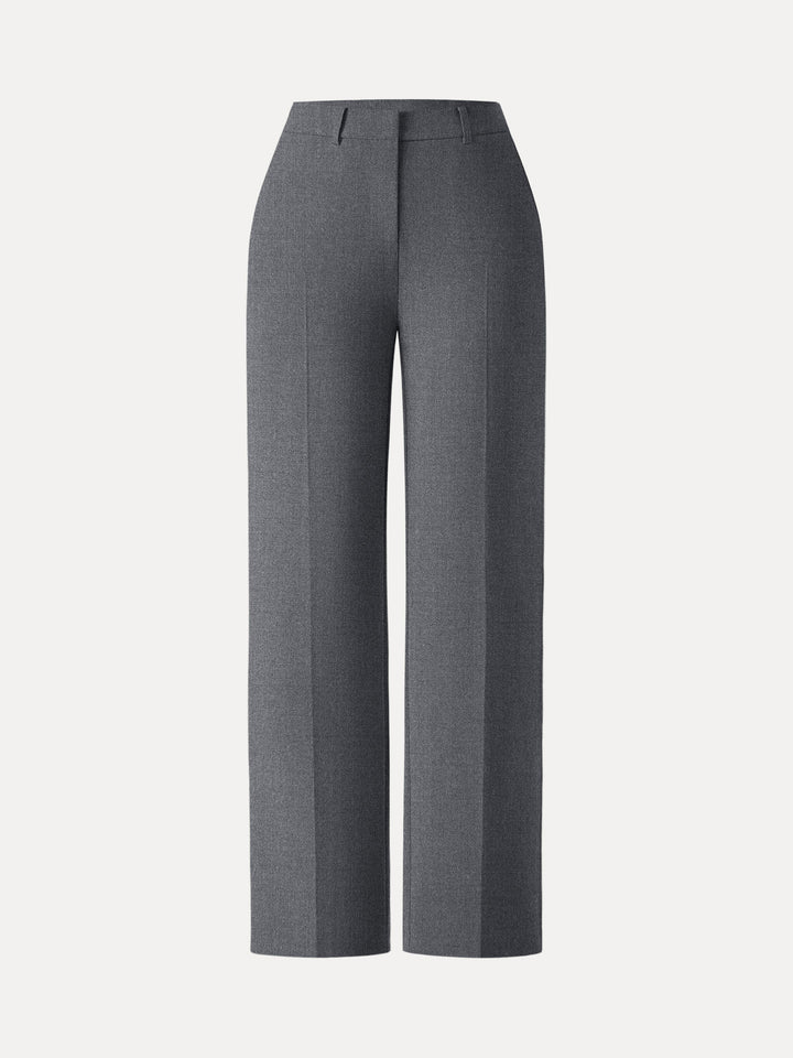 Mid Rise Straight Leg Creased Trousers with Pockets