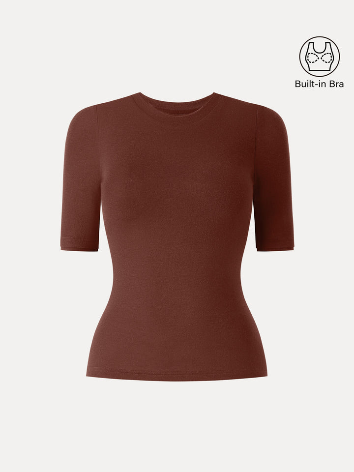 Lyocell Cashmere Crewneck Layered Cuff Brami Rust Orange XS
