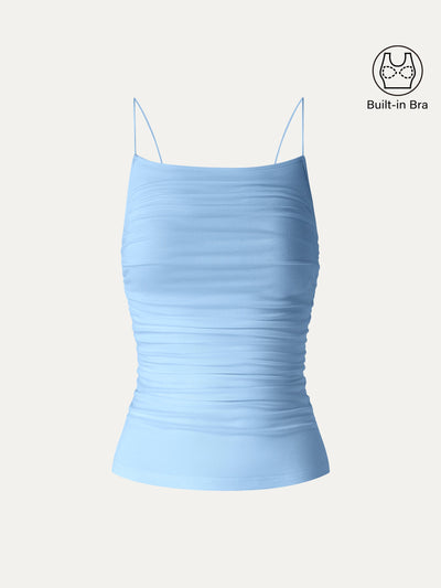 OGLmove SkinKiss Square Neck Ruched Spaghetti Bra Top Placid Blue XS