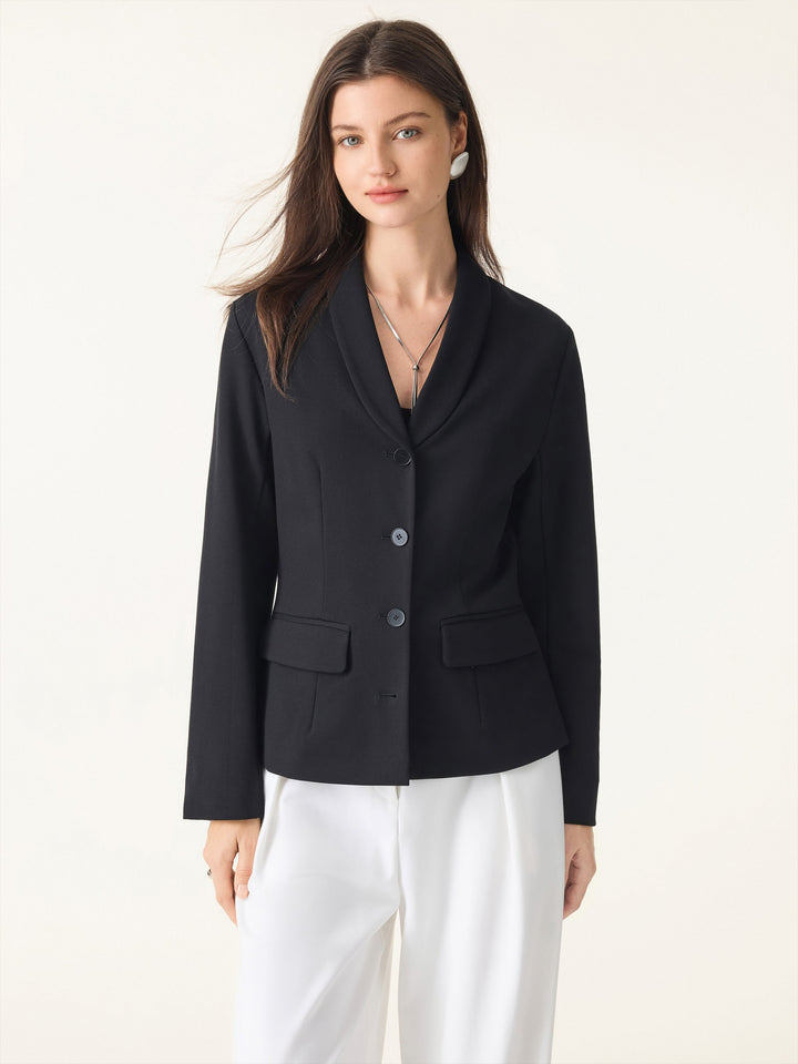 Stretch Shawl Lapel Button Front Blazer with Pockets