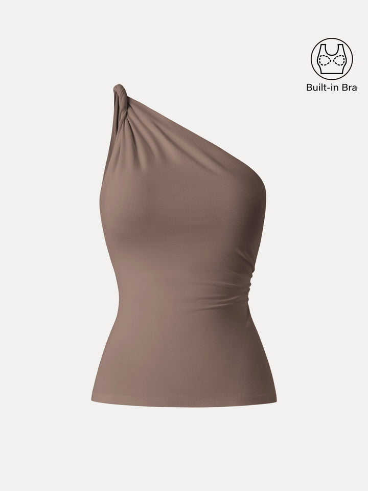 One Shoulder Twisted Brami Tank Iced Mocha XS