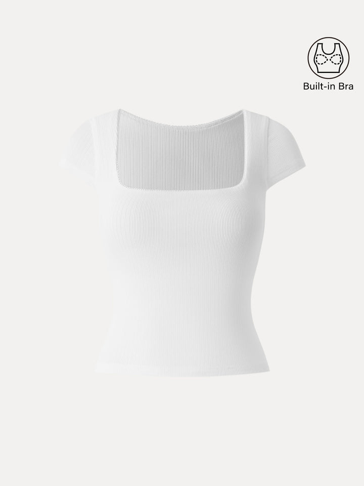Stretch Cotton Pointelle Square Neck Cap Sleeve Brami