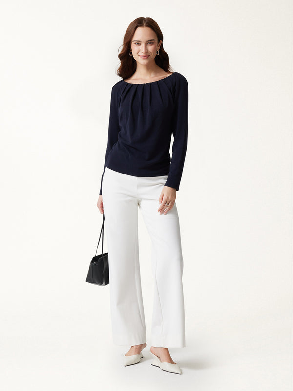 OGLmove LiteWarm Boatneck Long Sleeve Tucked Banded Hem Top