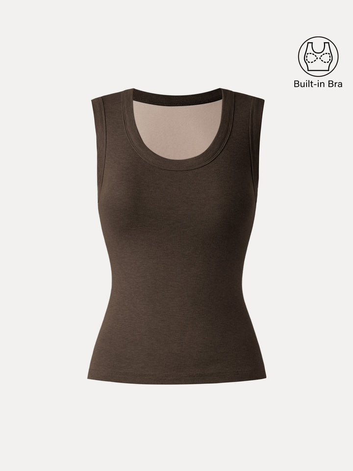 Stretch Cotton Scoopneck New Airy Brami Tank Cedar Brown XS