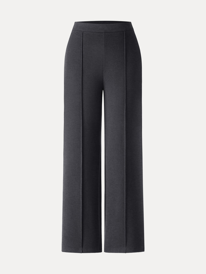 Brushed Warm High Rise Pintuck Straight Leg Pull-on Pants
