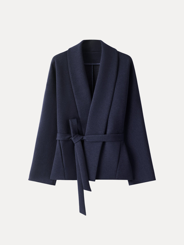 Timeless Shawl Neck Belted Outerwear with Pockets Universe Navy XS