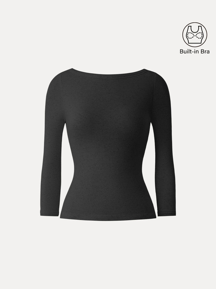 Boatneck 3/4 Sleeve Brami Top Black XS