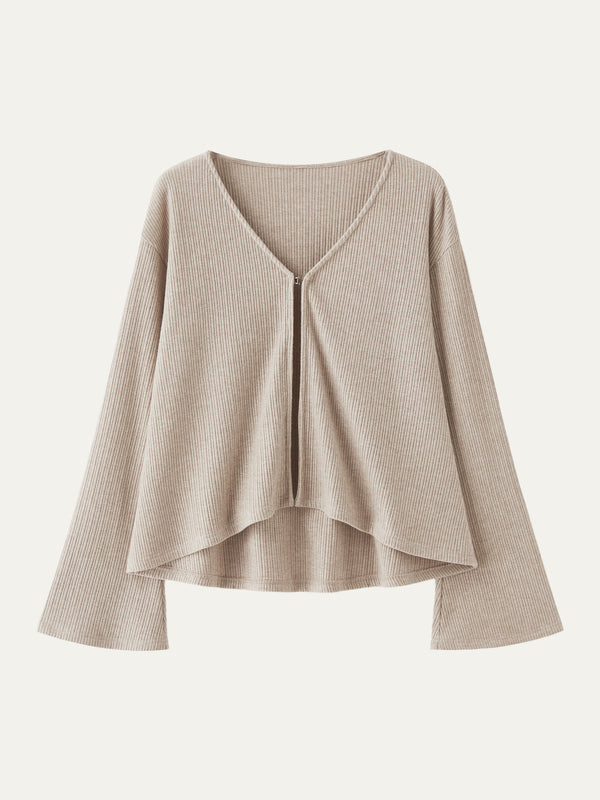 V Neck Flare Long Sleeve Cardigan Heather Mist XS