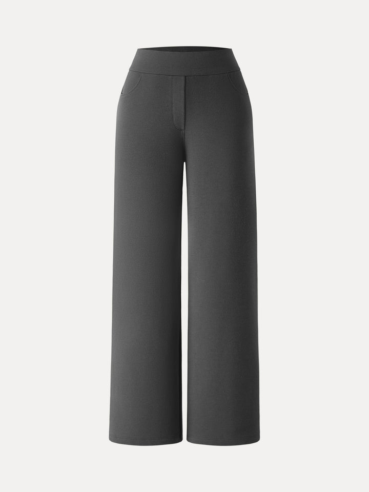 Mid Rise Wide Waistband Wide Leg Pull-on Pants with Pockets Petite Charcoal