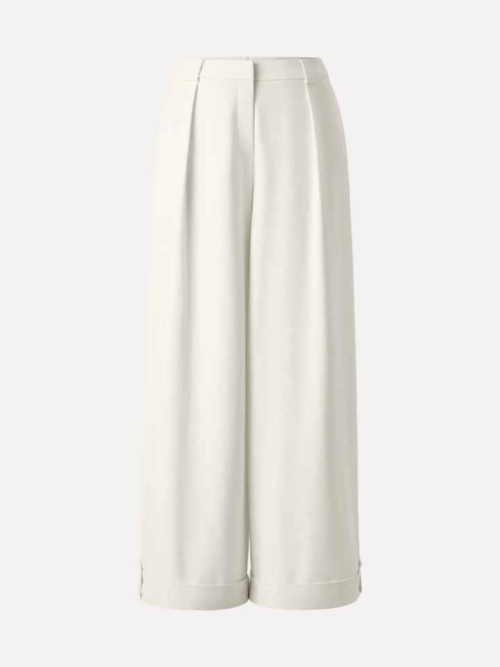 Bamboo Ponte Mid Rise Wide Leg Trouser with Fold-up Hem