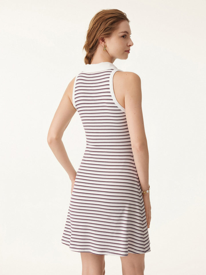 Striped Polo Neck Sleeveless Mini Brami Dress