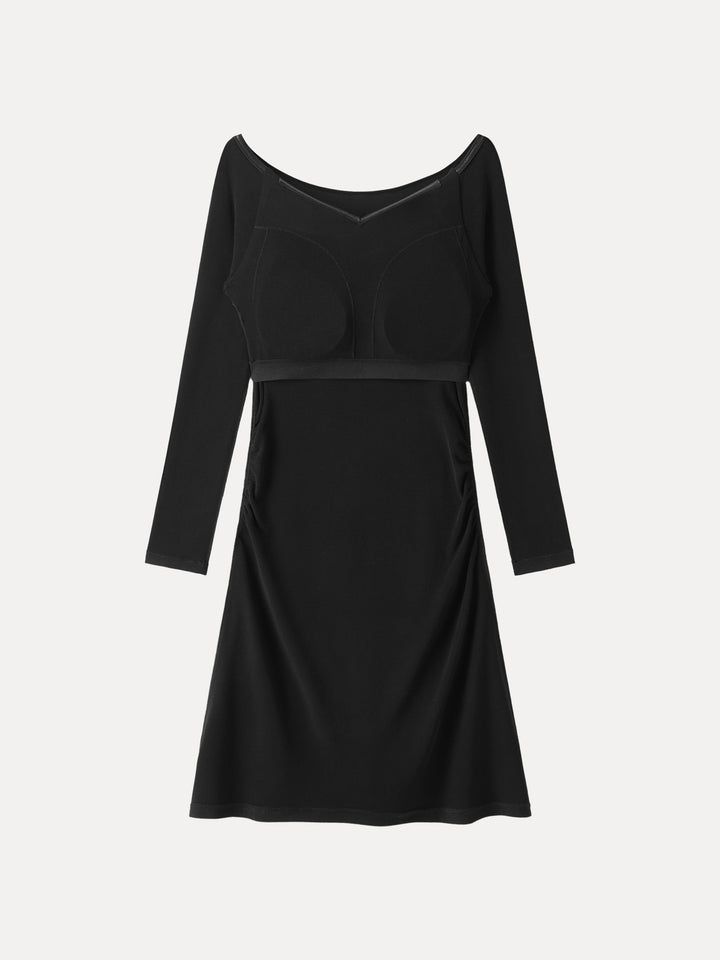 Non-Slip Classy Wide Neckline Ruched Mini Brami Dress