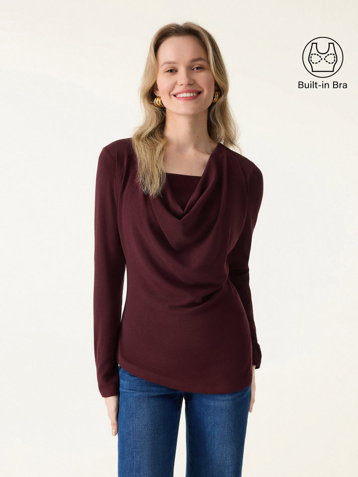 Cowl Neck Built-in Coverage Long Sleeve Brami Ruby Red XS