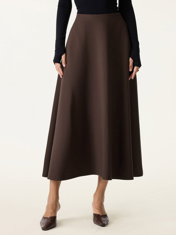 Wrinkle-Resistant High Rise Pull-on Maxi Skirts with Pockets Espresso XS