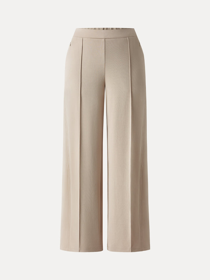 Wrinkle-Resistant Mid Rise Wide Leg Pants with Pockets Petite Oatmeal