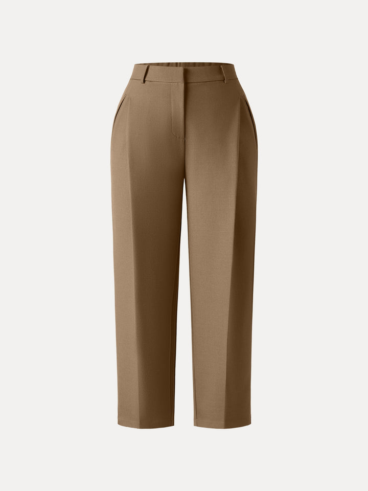 4-Way Stretch Mid Rise Cropped Tapered Trousers with Pockets Medium Oak XS