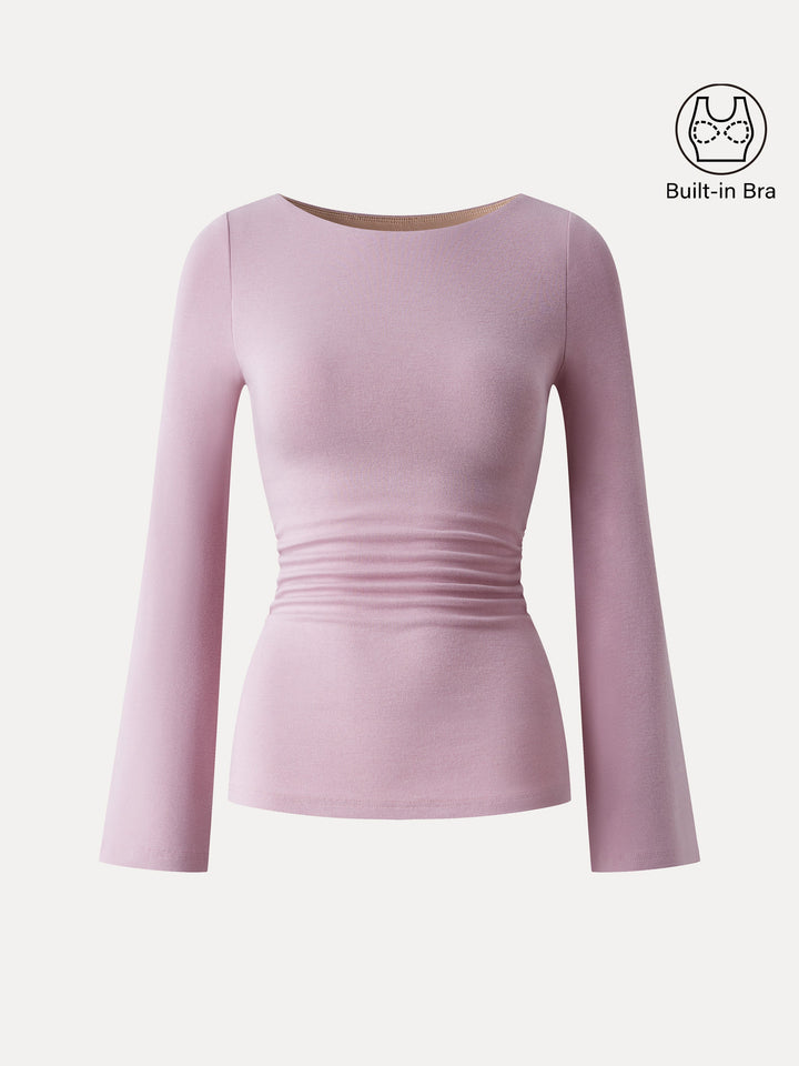 Boatneck Bell Sleeves Ruched Brami Top