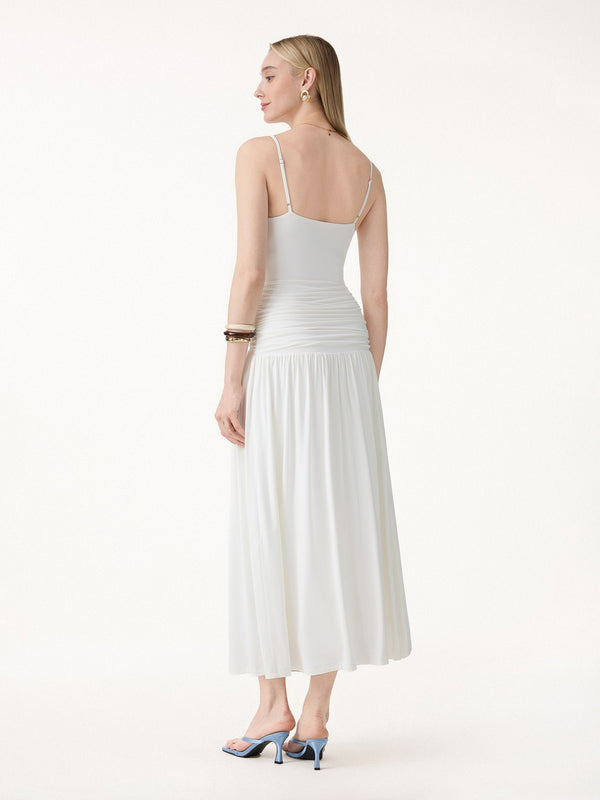 OGLmove Not-See-Thru Spaghetti Gathered Maxi Bra Dress