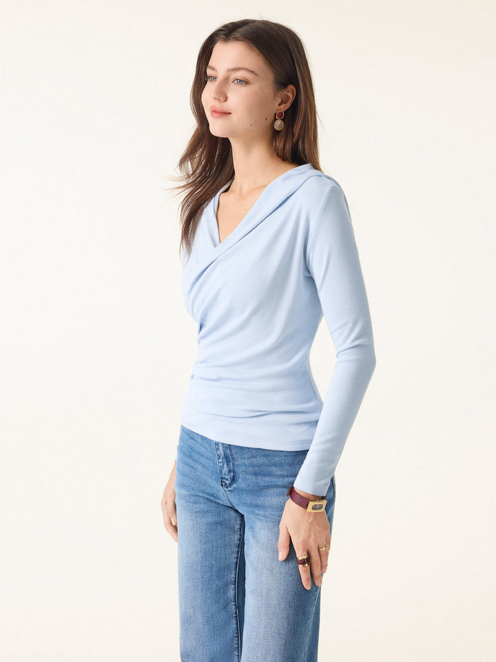 Surplice Ruched Pullover Hoodie