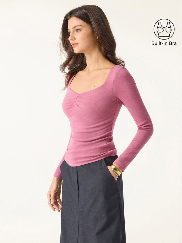Light Warm Diamond Neck Tucked Brami Top Rose XS