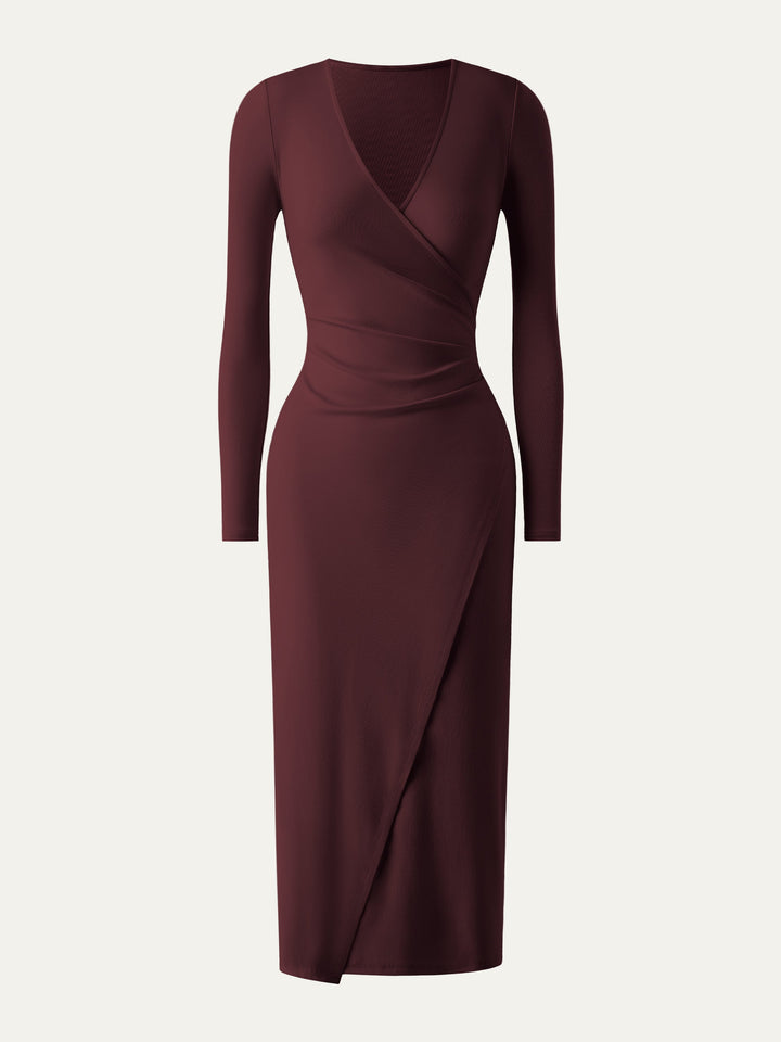 Faux Wrap Light Cotton Midi Dress Ruby Red XS