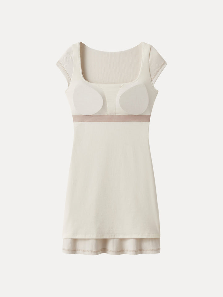 Stretch Cotton Pointelle Square Neck Cap Sleeve Mini Brami Dress