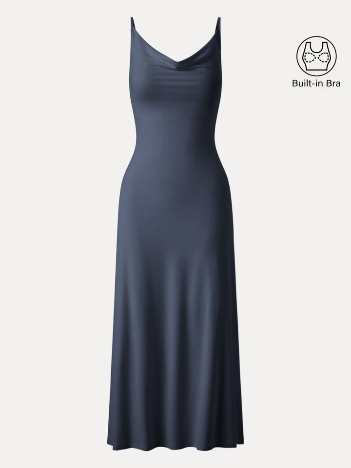 Effortless Vacay Cowl Neck Midi Brami Dress Midnight Navy XS