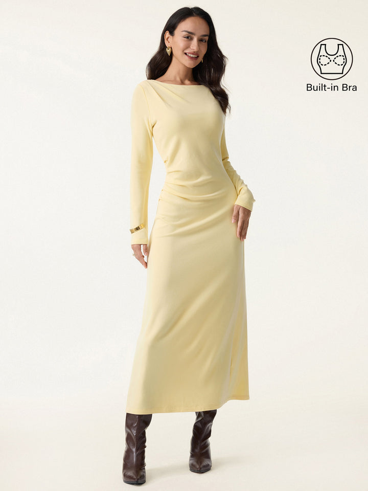 ProWarm Slimming Boatneck Tucked Midi Brami Dress Butter Yellow XS