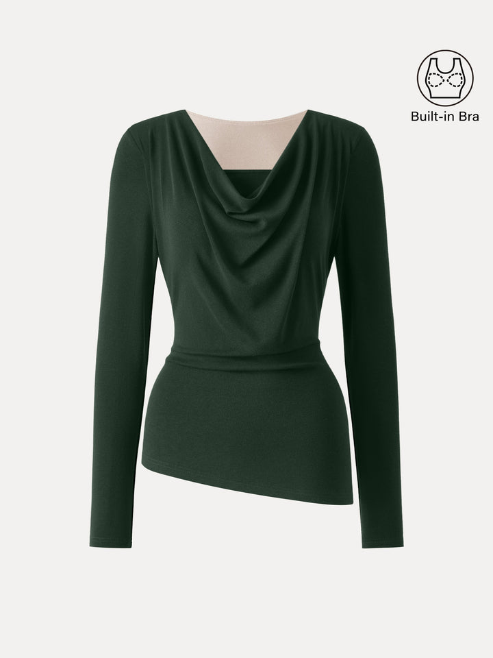 Cowl Neck Built-in Coverage Long Sleeve Brami
