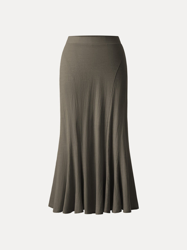 Wrinkle-free Cotton-linen Pull-on Midi Skirt Wenge XS