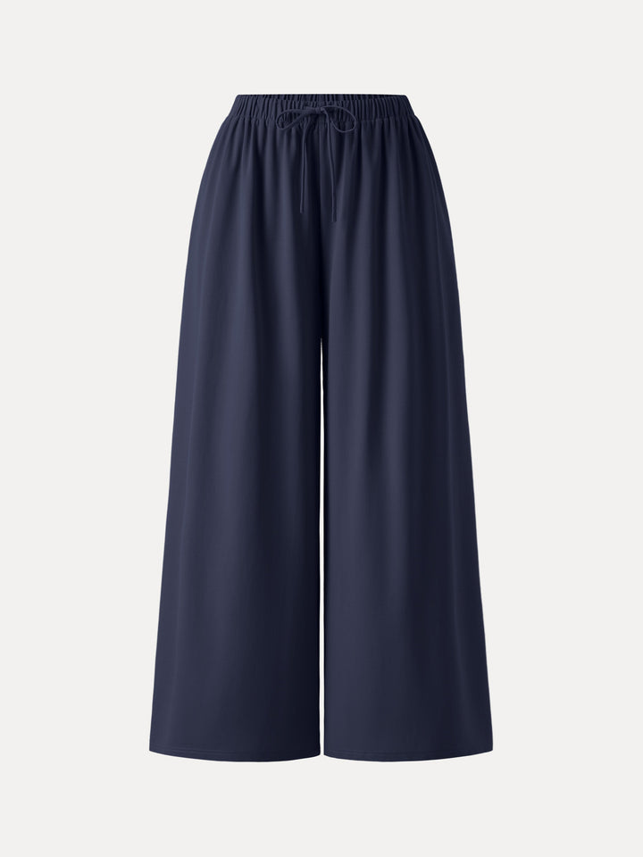 Stretch Ponte Mid Rise Palazzo Pants with Pockets Petite Black Navy