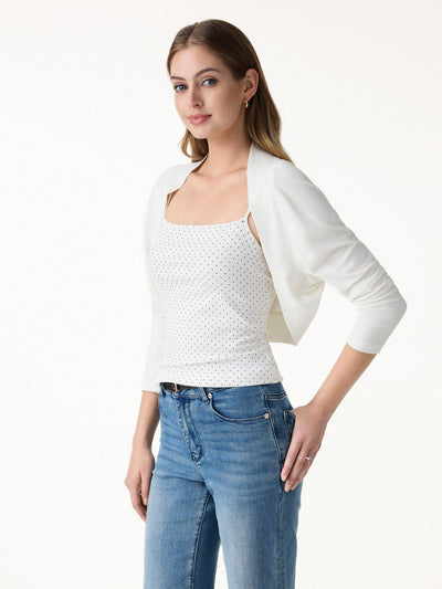 Bamboo Blend Breathable Summer Cropped Shrug Cardigan White XS