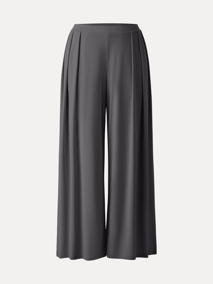 Sandwashed Mid Rise Pleated Wide Leg Palazzo Pants with Pockets Shadow XS