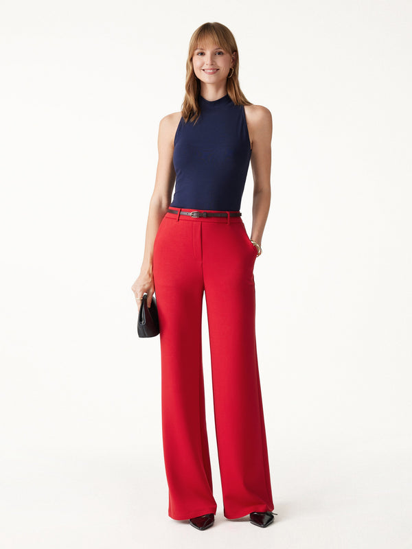 OGLmove TravelEase Lyocell Spacer High-Rise Wide Leg Pants with Pockets Regular Red Flame
