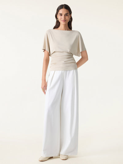 Effortless Boatneck Batwing Sleeve Side Ruched Top