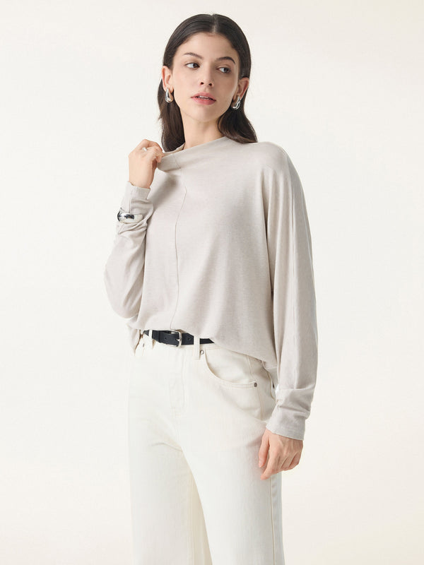 Lyocell Cashmere Relaxed Mockneck Batwing Sleeve Top
