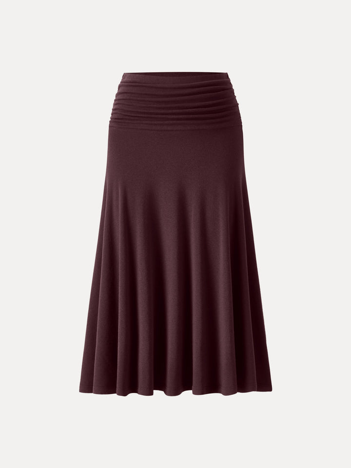 ProWarm Ruched Waist Circle Flared Midi Skirt Ruby Red XS