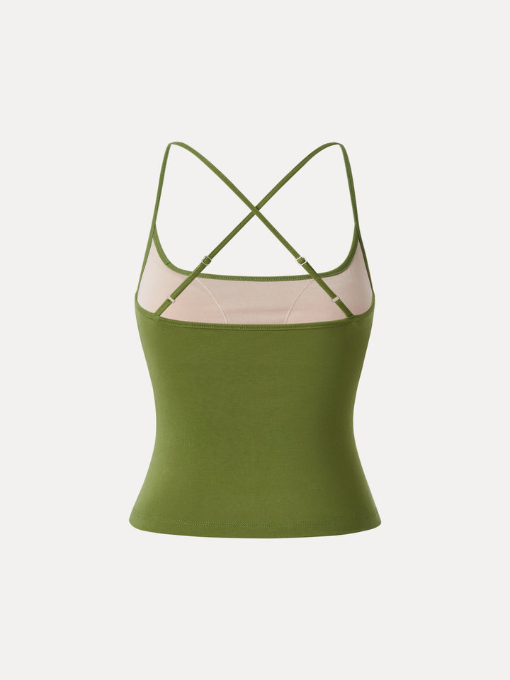 Sandwashed U-neck Cross-back Adjustable Strap Spaghetti Brami