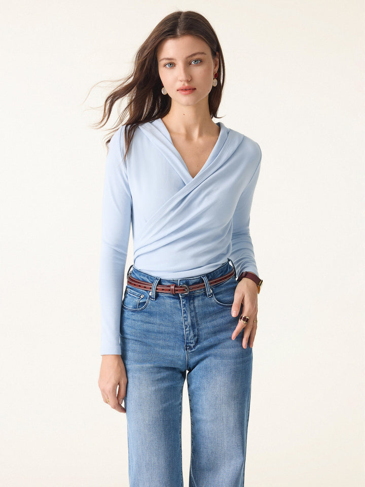 Surplice Ruched Pullover Hoodie