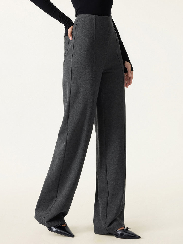 Stretch Ponte High Rise Straight Leg Pants with Pockets