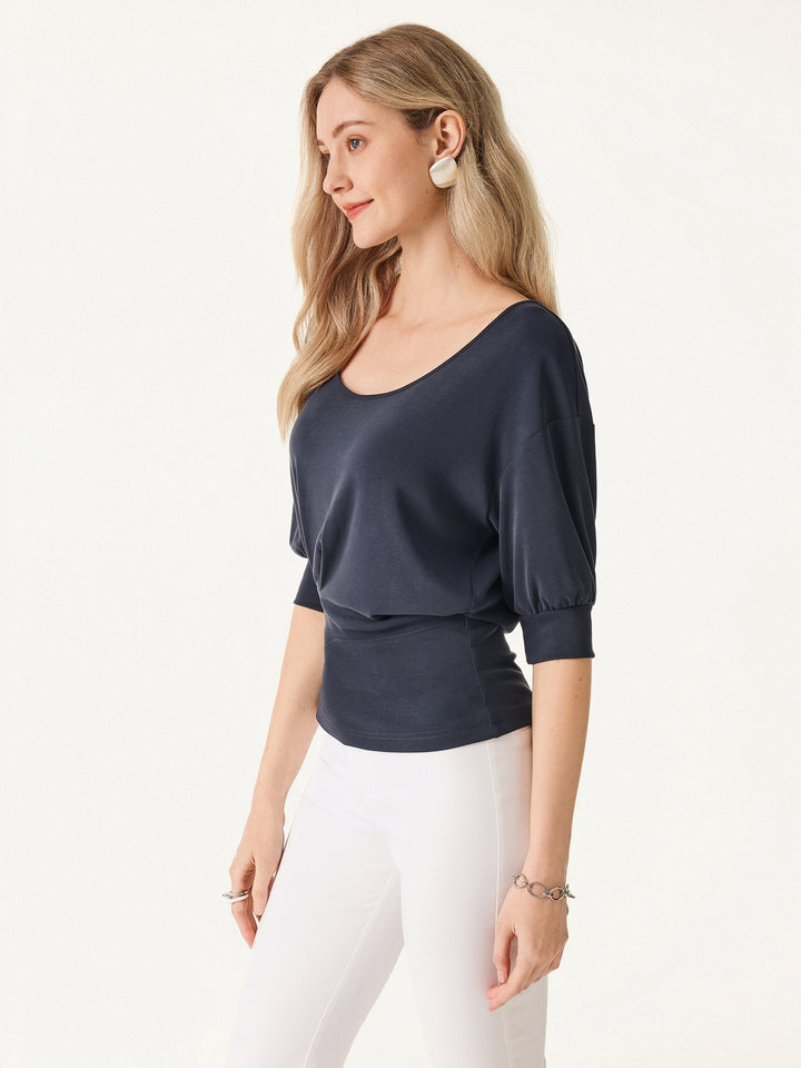 Scoop Neck Short Sleeve Tucked Tee